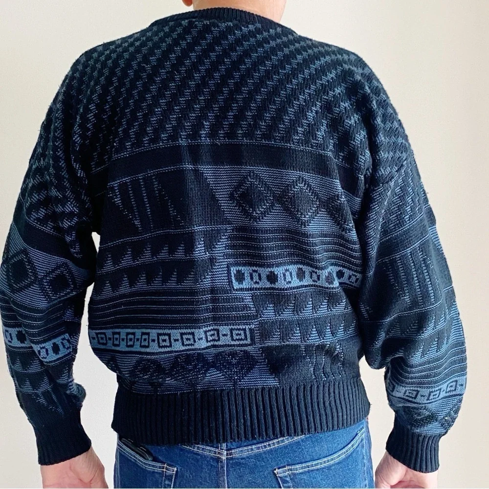 Vintage 90s Urban Works Dad Grandpa Sweater Leather Trim Patch Crewneck Pullover